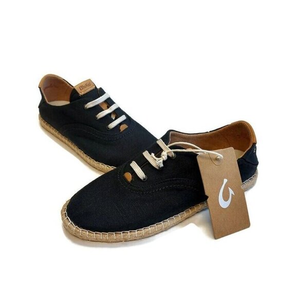 Olukai KAULA PA'A LI Convertible Linen Textile Espadrille Sneaker Womens 7 Black - Picture 5 of 9